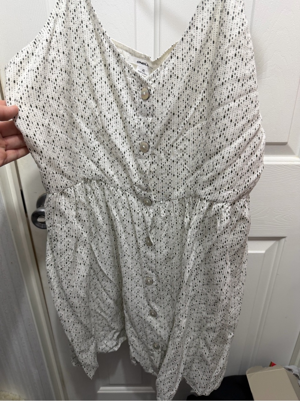 O'Neill White and Black Speckled Button-Front Jumpsuit